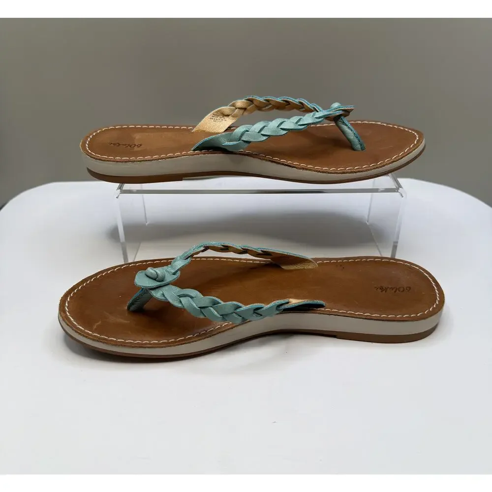 Olukai Kahiko Braided Leather Thong Sandals Sz 8 Flip Flops Turquoise Boho Flat - Picture 9 of 10